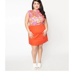 Smak Parlor orange and pink retro floral mini dress plus size 1x